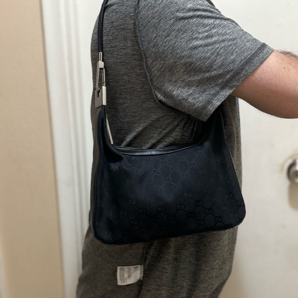 Vintage Gucci Black GG Logo Canvas Hobo Bag - Picture 15 of 16